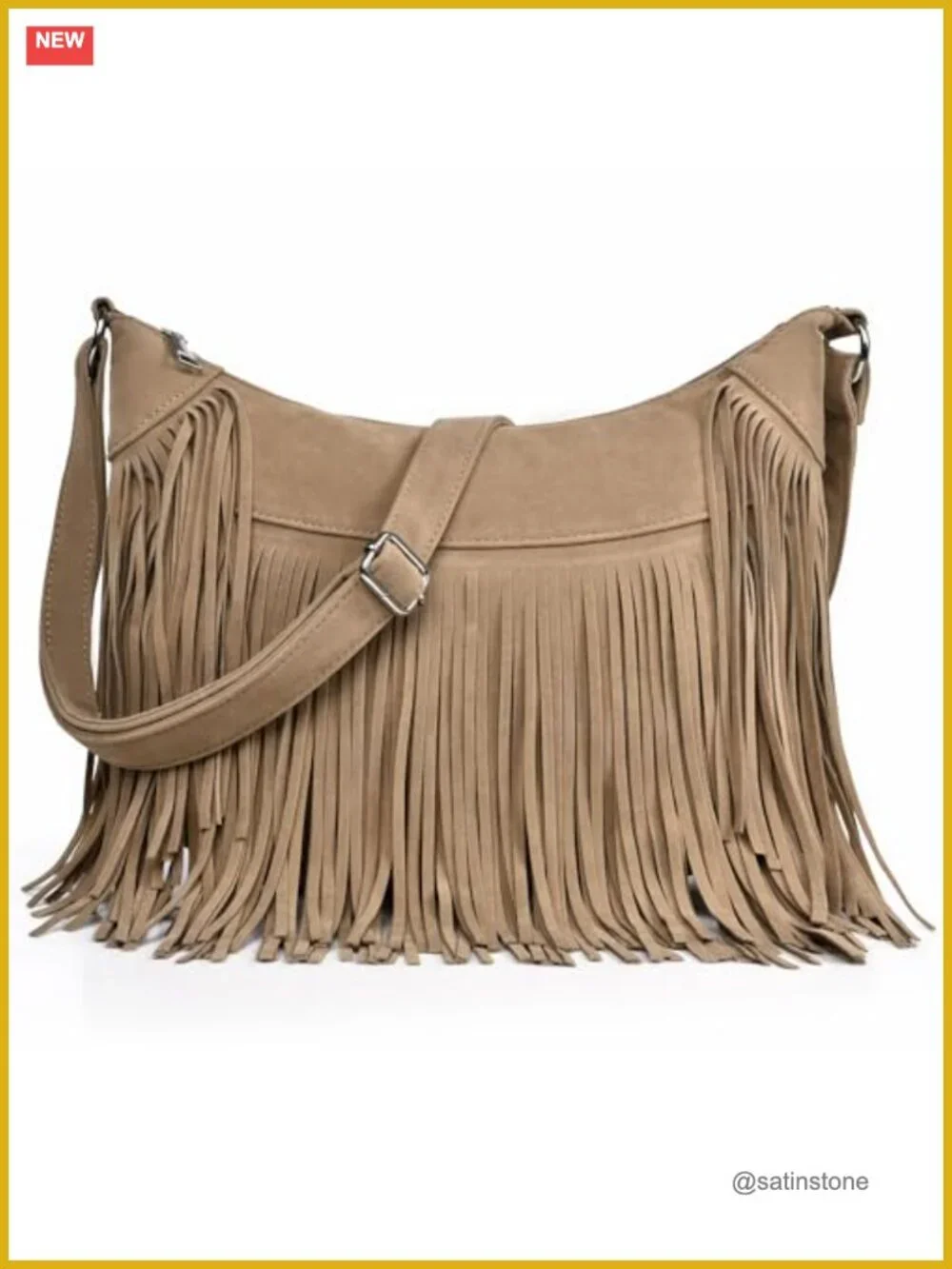 Vegan Suede Hobo Crossbody Bag with Fringe, Adjustable Strap, Multi-Pocket